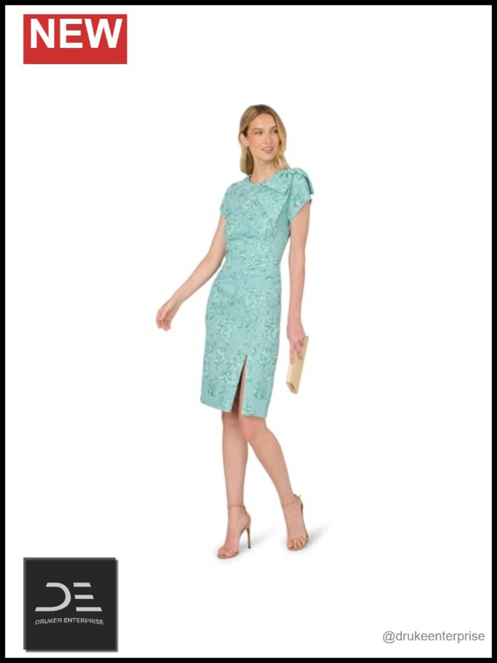 Floral Jacquard Bow Shoulder Midi Dress